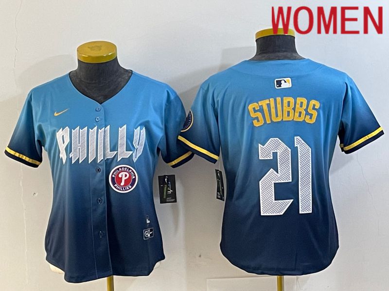 Women Philadelphia Phillies #21 Stubbs Blue City Edition 2024 Nike MLB Jersey style 2->women mlb jersey->Women Jersey